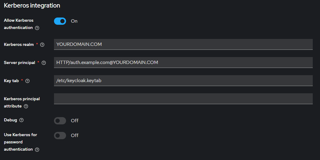 Keycloak LDAP Federation — Kerberos Integration settings panel